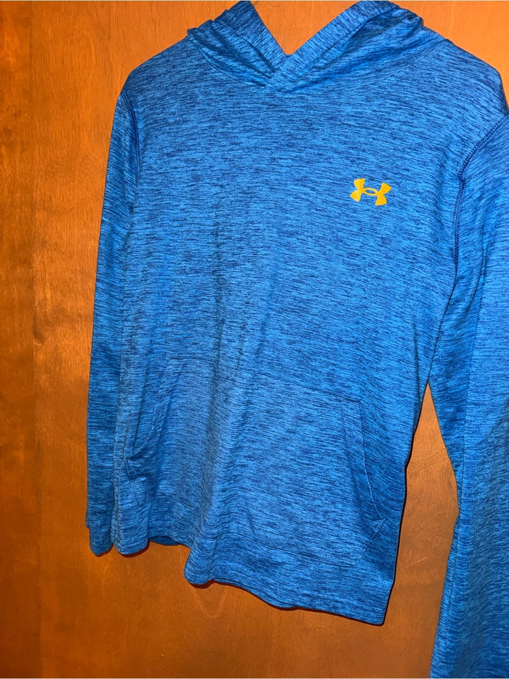 Under Armour Blue Hooded Performance Sweatshirt with Yellow Logo